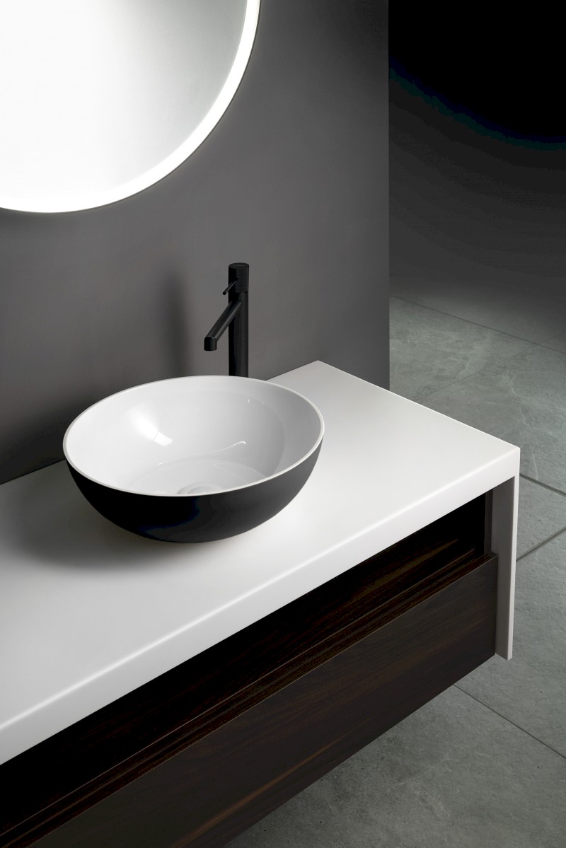 BANERA ROUND umyvadlo na desku, litý mramor, průměr 39cm, bílá/antracit mat 14337.52