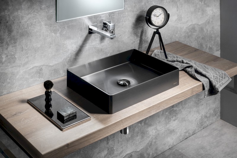 AURUM nerezové umyvadlo na desku, 50x35cm, včetně výpusti, gun metal AU103