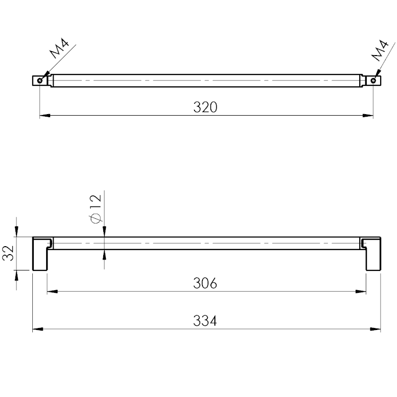Kovová úchytka vroubkovaná, 334/320mm, starozlatá 12464