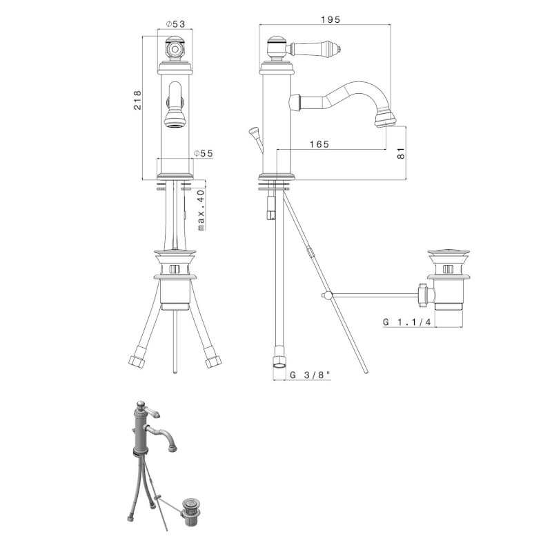 VIENNA stojánková umyvadlová baterie s výpustí, bronz VO002BR