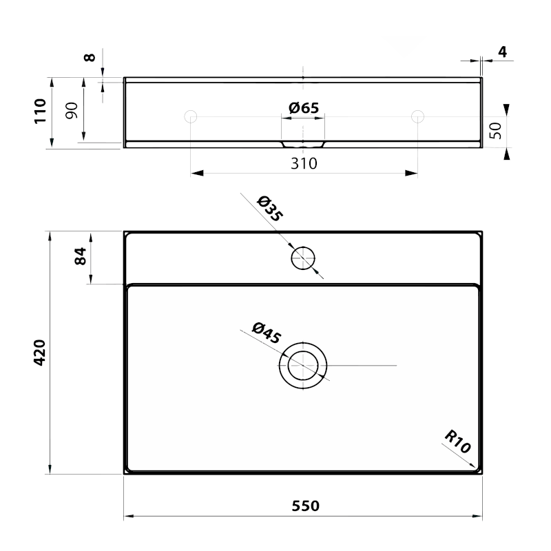 AURUM nerezové nástěnné umyvadlo, 55x42cm, včetně výpusti, měď mat AU302