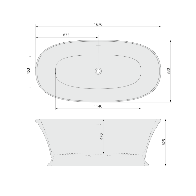 VELIA volně stojící vana litý mramor 167x83x62,5cm, bílá 92230