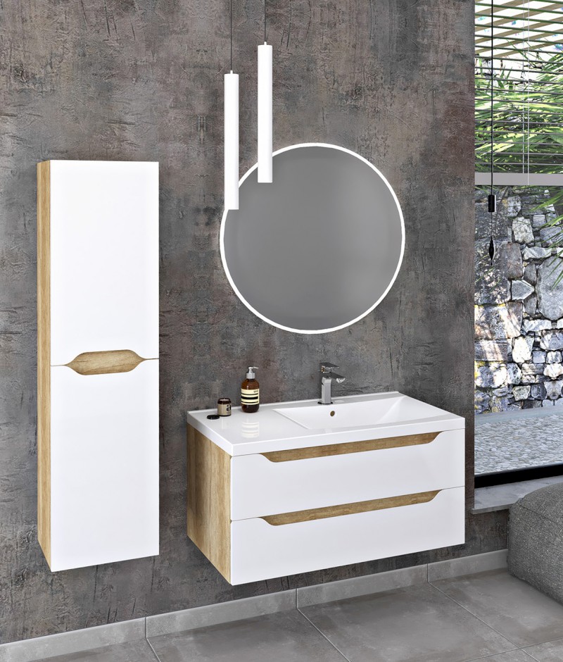 WAVE umyvadlová skříňka 89,7x45x47,8cm, pravá, bílá/dub alabama WA093-3022