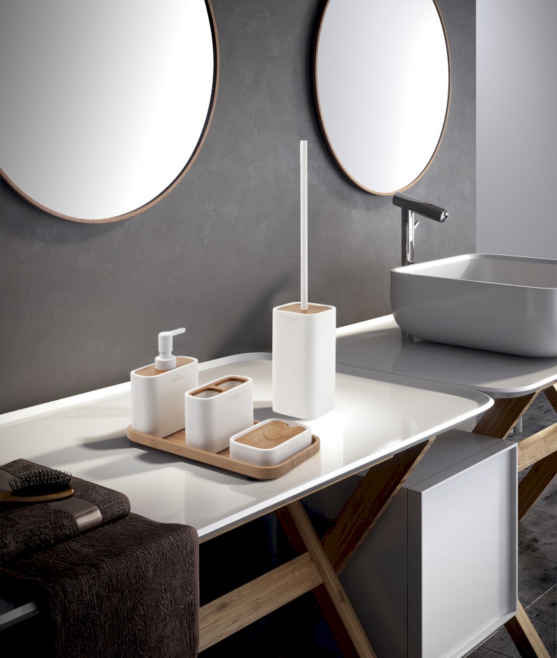 NINFEA dávkovač mýdla na postavení, bílá/bambus 138002