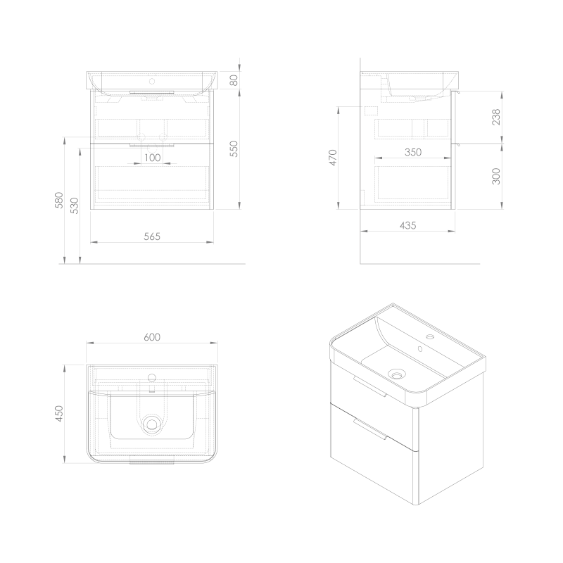 DENEB umyvadlová skříňka 56,5x55x43,5cm, bílá mat DN260