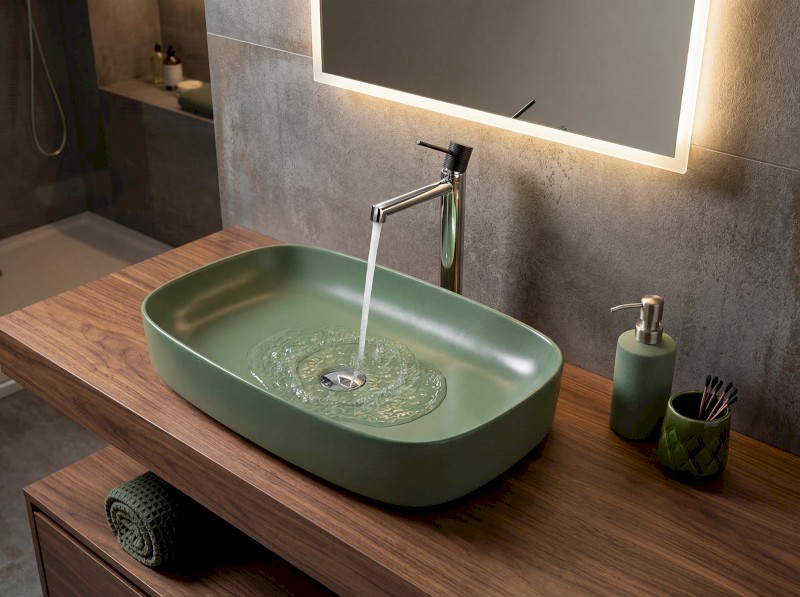 MATTEO keramické umyvadlo na desku 65x40cm, zelená mat 3064-128