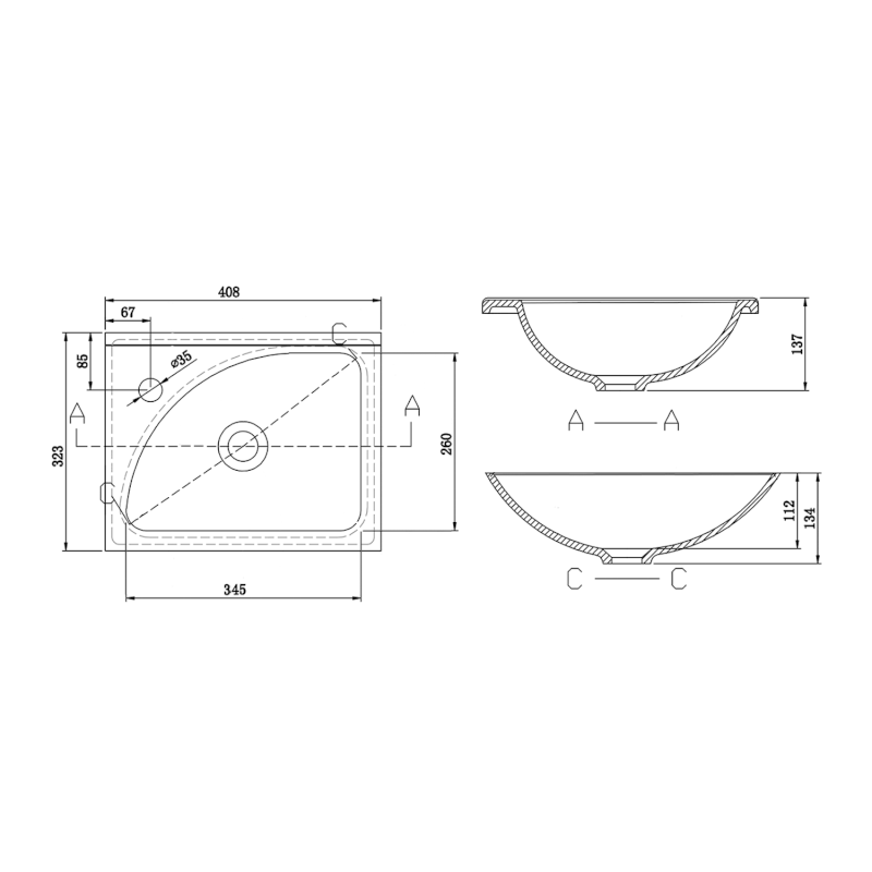 Umyvadlo nábytkové, litý mramor, 40x32cm, bílá LM408