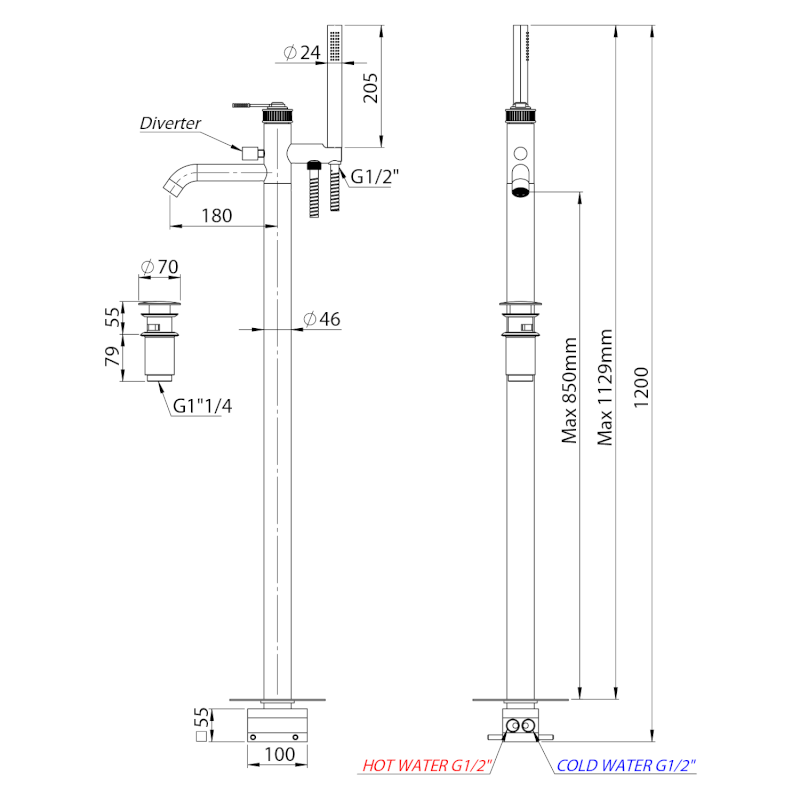 VERSI vanová baterie s připojením do podlahy, bronz RV021/18