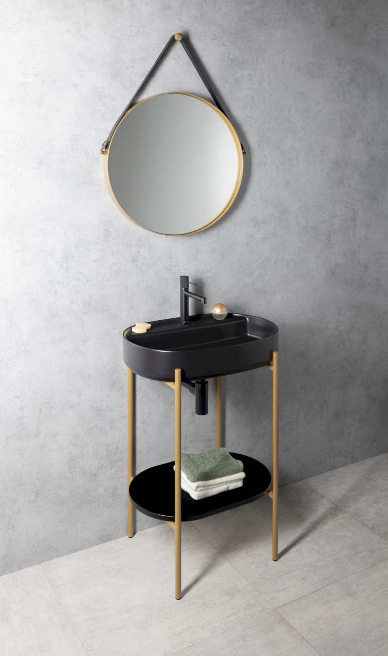 ORBITER kulaté zrcadlo s koženým páskem ø 60cm, zlato mat ORT060G