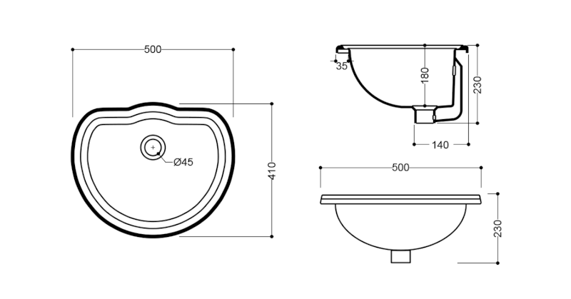 RETRO keramické umyvadlo zápustné, 50x41cm, bílá 103101