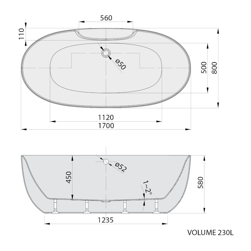 RANA volně stojící vana 170x80x58cm, bílá 68638