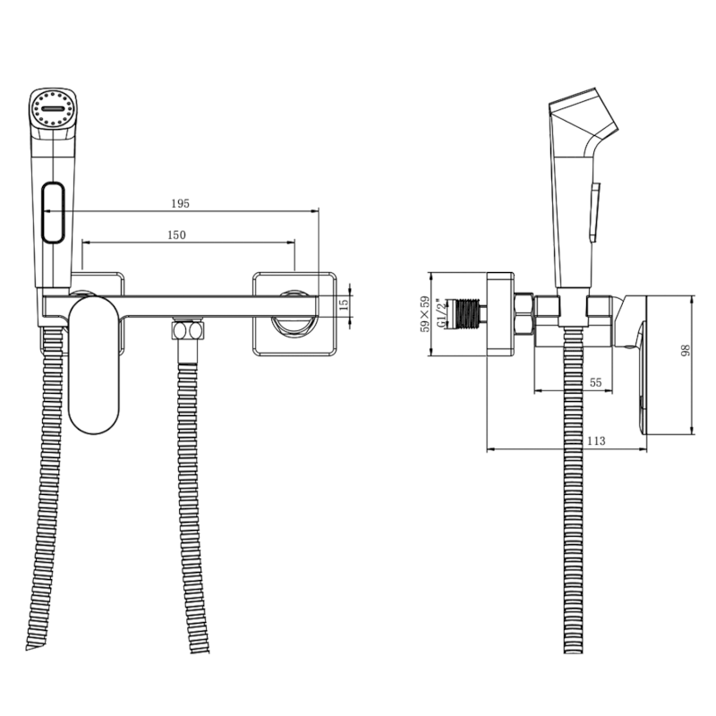 Nástěnná bidetová baterie se Stop sprškou a poličkou, černá mat TJ042B
