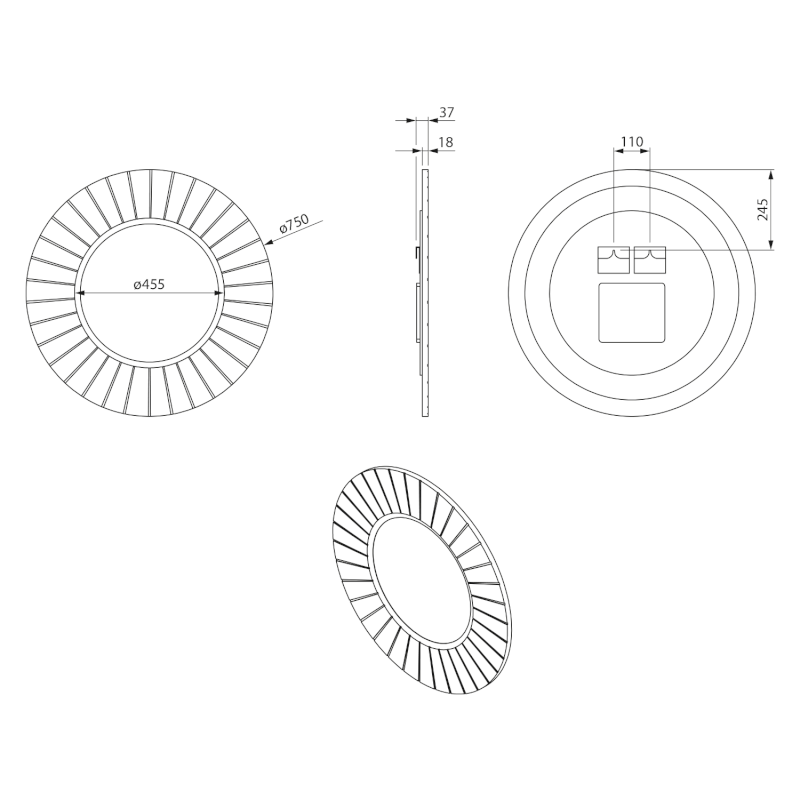 LUMIRO STRIP kulaté zrcadlo s LED osvětlením v rámu ø 75cm, carina LR750-4141S