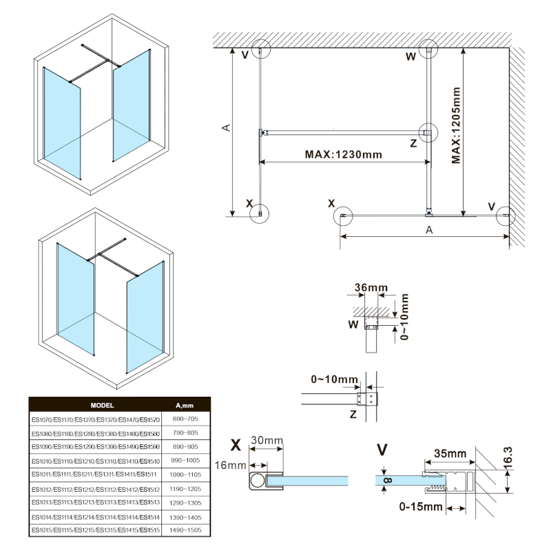 ESCA kouřové matné sklo 767x2100mm ES1480