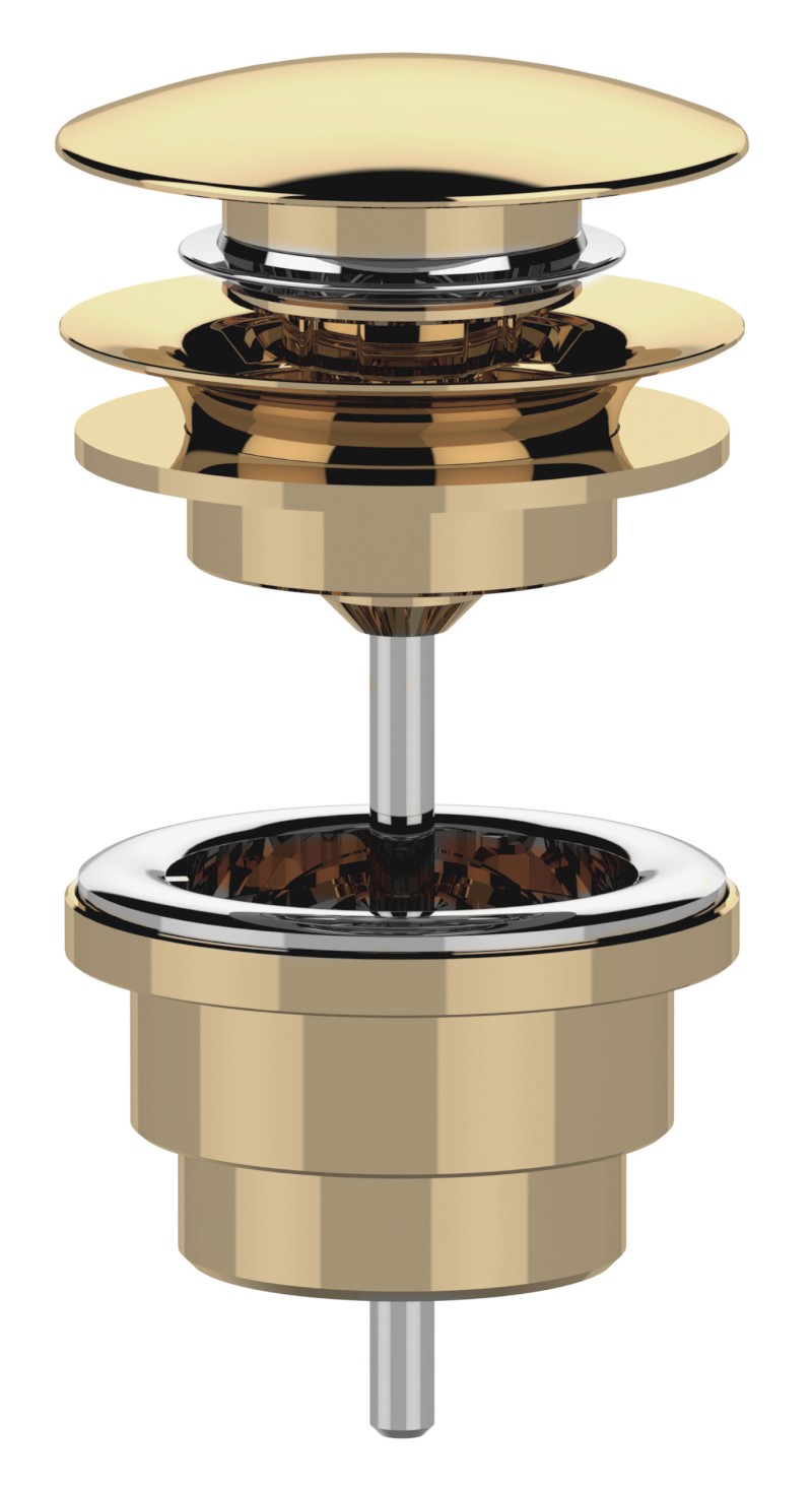 Umyvadlová výpust 5/4“, click-clack, velká zátka, 10-65mm, zlato CV100217