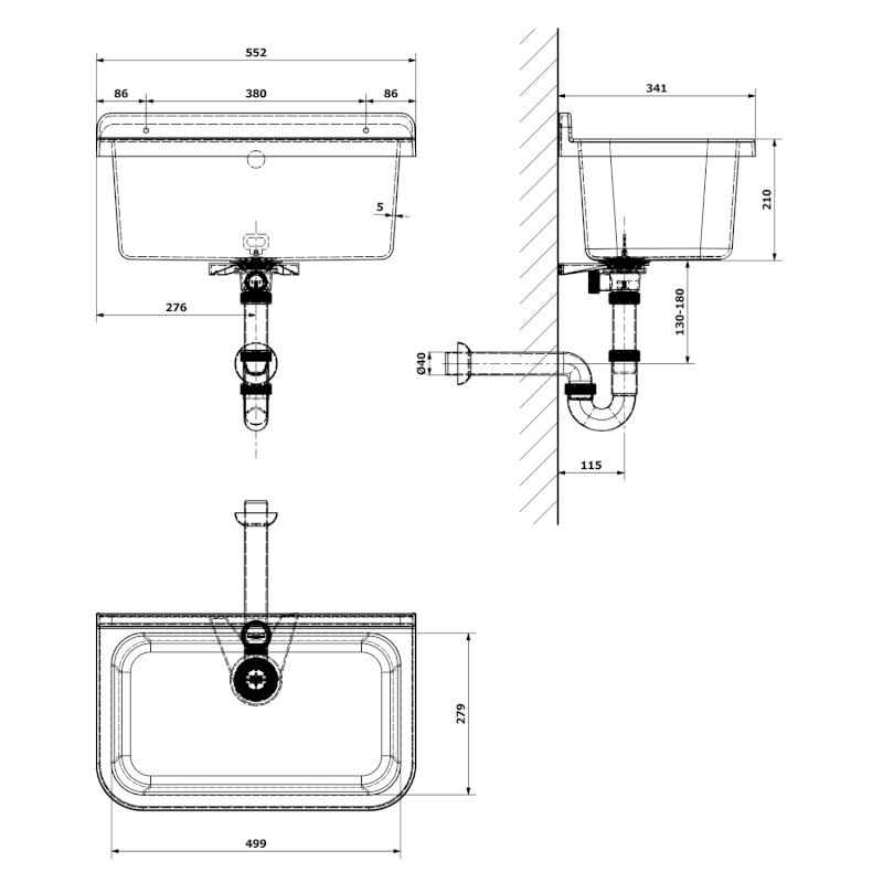 Závěsná výlevka 55x34cm, plast, bílá PI5055