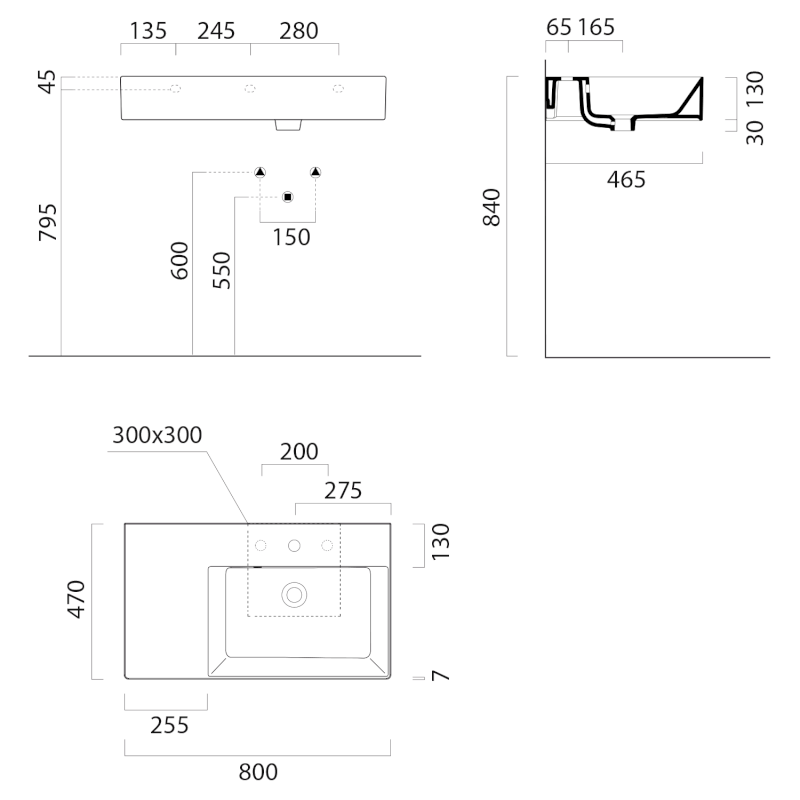 KUBE X keramické umyvadlo 80x47cm, s odkládací plochou vlevo, bílá ExtraGlaze 9457111