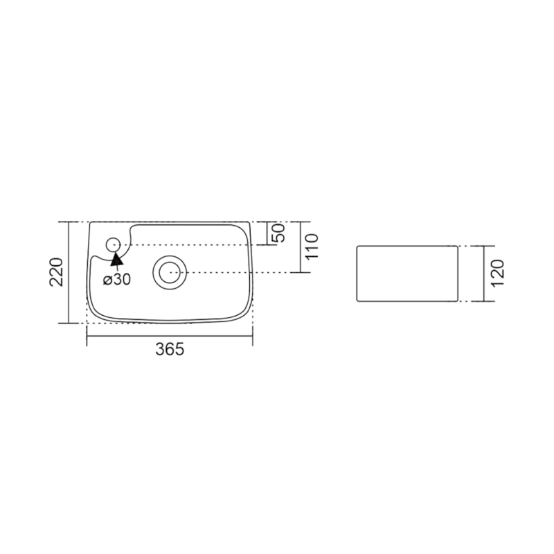 BELLE keramické umývátko 36x22cm, bílá NP365