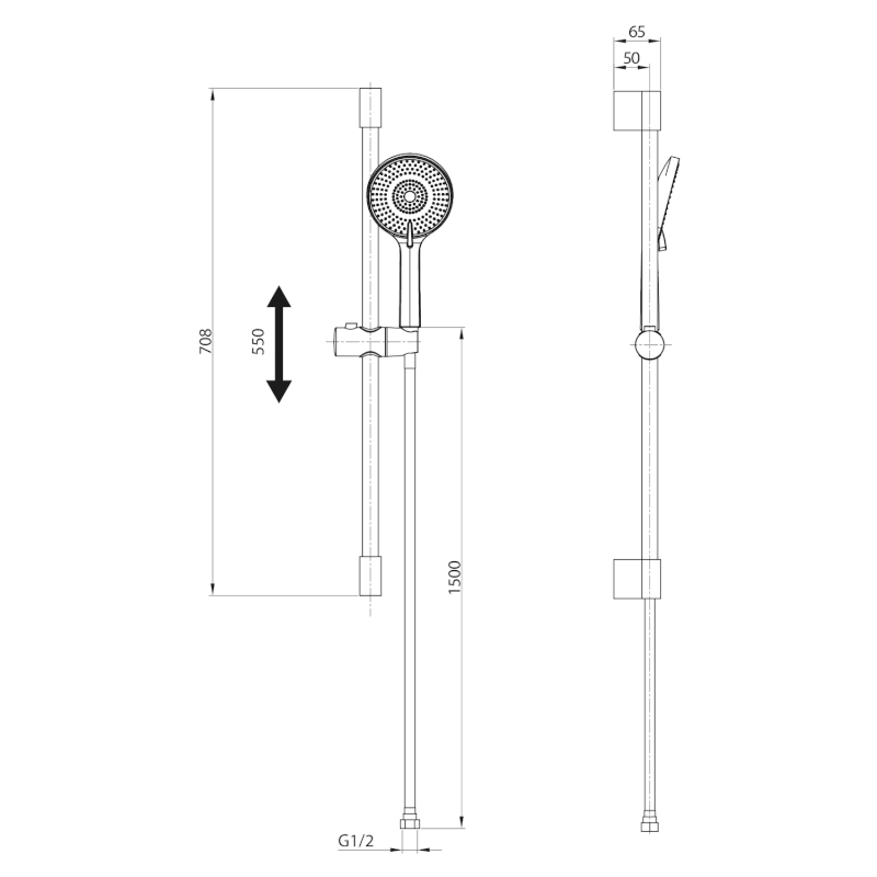 Sprchová souprava, posuvný držák 708mm, černá mat SC715B