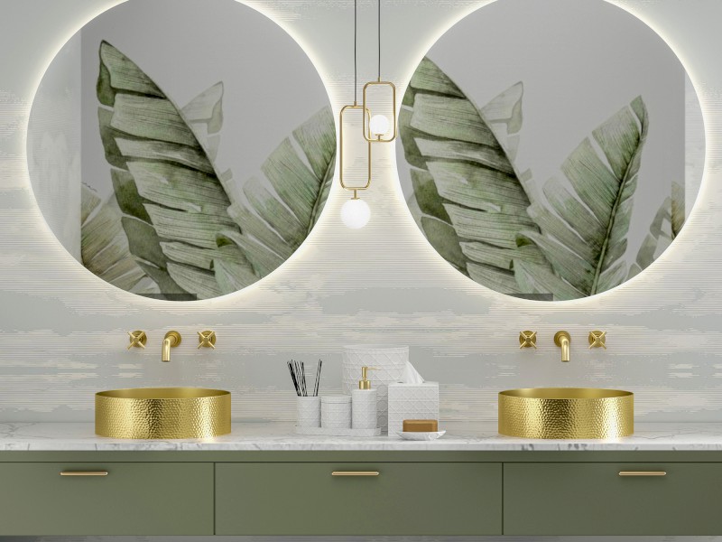 AURUM nerezové umyvadlo na desku, průměr 38 cm, včetně výpusti, tepané, zlato mat AU201-T