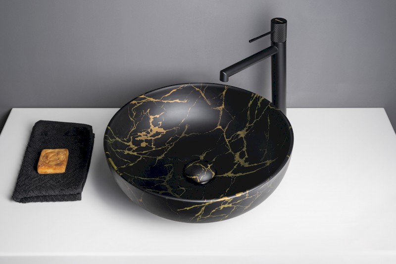 RONDANE keramické umyvadlo na desku Ø 41cm, portoro mramor AR435PT