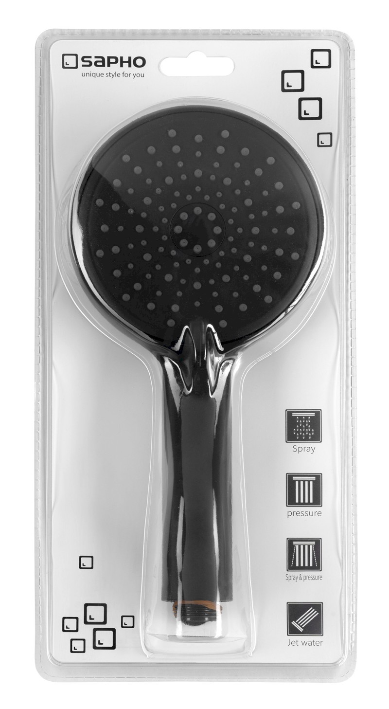 Ruční masážní sprcha, 3 režimy sprchování + režim oplach, silikon trysky, průměr 120mm, ABS/černá mat 1204-51B