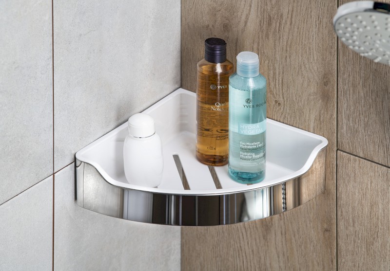 SAMBA rohová police do sprchy, 218x63x218mm, nerez lesk SB109