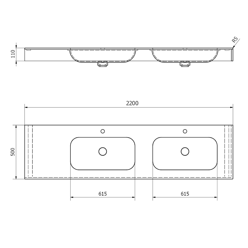 EMICO dvojumyvadlo, Rockstone, 220x50cm, límec L, pravé, bílá mat EM220-B2R-L