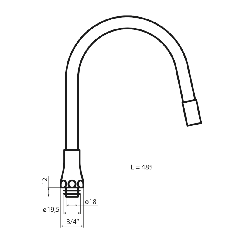 Flexibilní výtokové ramínko k baterii, 470mm, 3/4 
