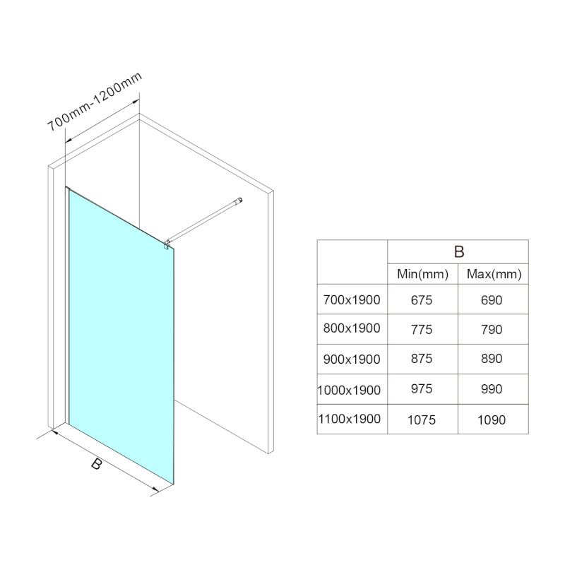WALK-IN zástěna jednodílná k instalaci na zeď, 900x1900 mm, sklo čiré WI091