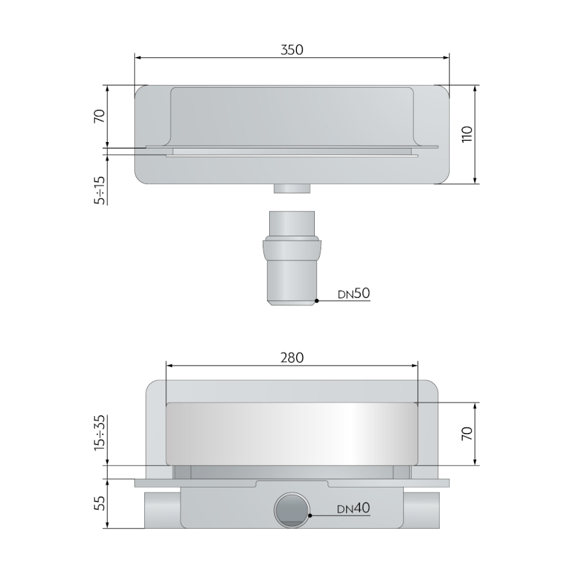 INTRAMURA odtokový žlab do stěny, nerezový kryt, L-350, DN40 975.101.8