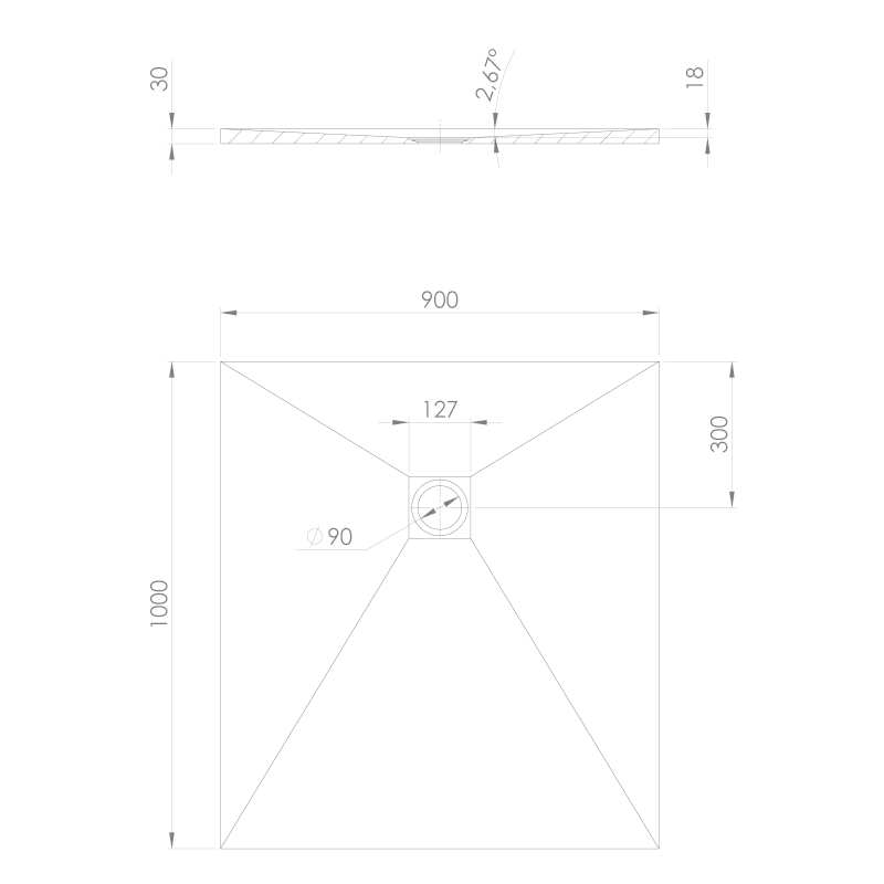 TRENECA vanička z litého mramoru s možností úpravy rozměru, 100x90cm, šedá mat 84306.31