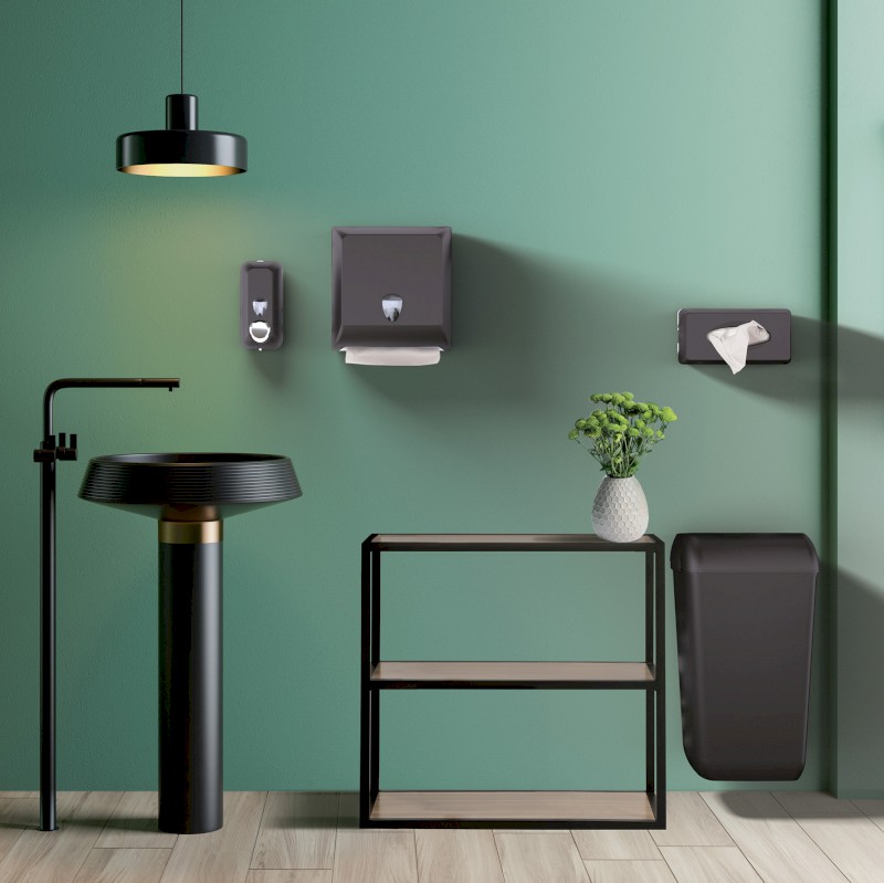 ECOLORED odpadkový koš nástěnný s víkem 23l, ABS, Soft Touch, černá mat A74020VB