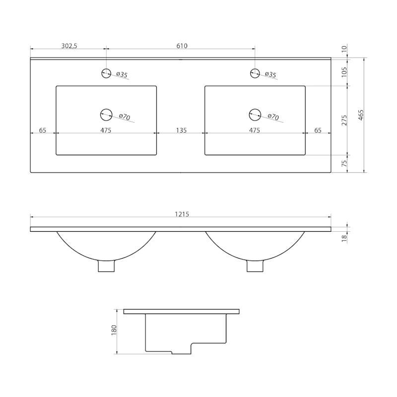 SLIM keramické dvojumyvadlo, nábytkové, 120x46,5cm, bílá 1601-120