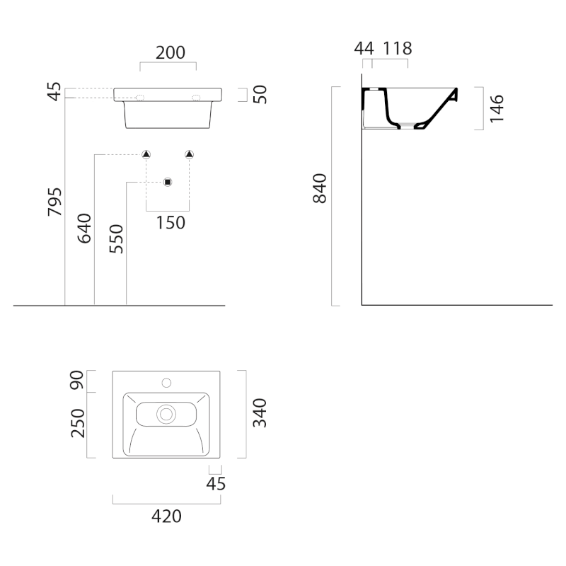 NORM keramické umývátko 42x34cm, bez otvoru, bílá ExtraGlaze 8685011