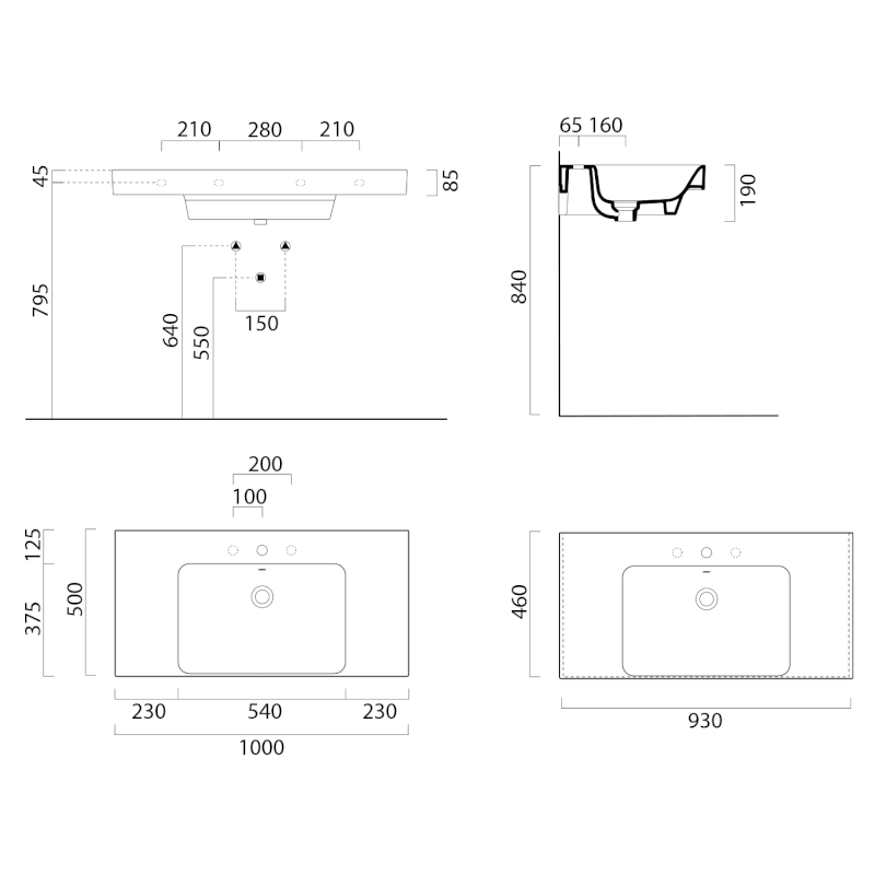 NUBES keramické umyvadlo 100x50cm, s odkládacími plochami, bílá ExtraGlaze 9651111