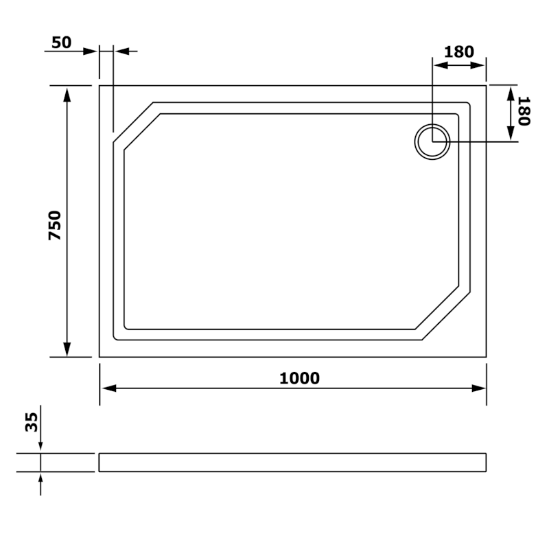 SARA sprchová vanička z litého mramoru, obdélník 100x75cm, bílá HS10075