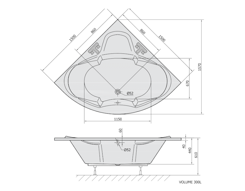 SIMONA rohová vana 150x150x44cm, bílá 94111