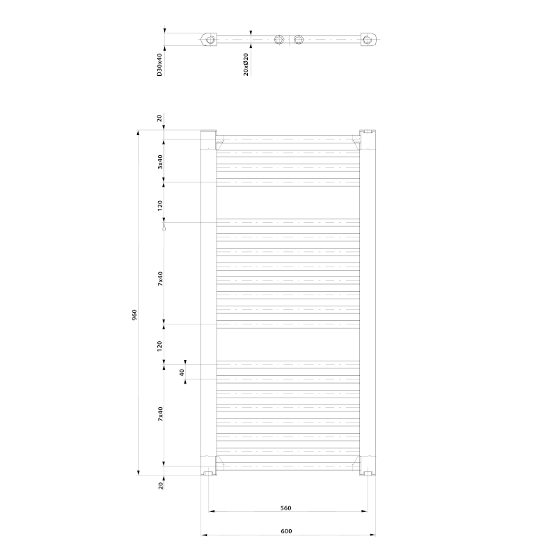DIRECT otopné těleso s bočním připojením 600x960 mm, bílá ILR96T