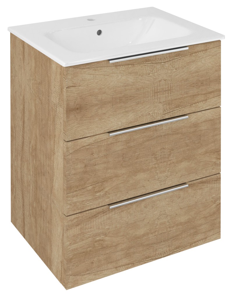 CIRASA umyvadlová skříňka 59,2x75x46cm, 3x zásuvka, dub Alabama CR631-2222