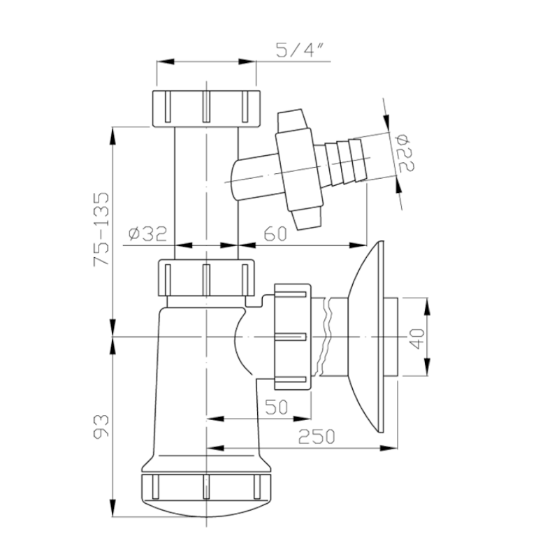 Umyvadlový sifon s odbočkou 5/4