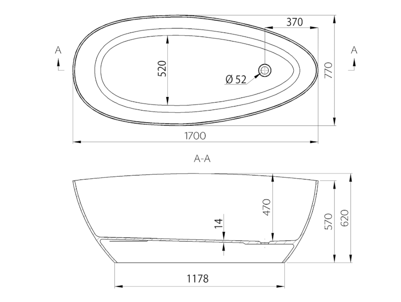 ELIPSIE volně stojící vana 1700x770x620mm, litý mramor, bílá lesk GVEL1700