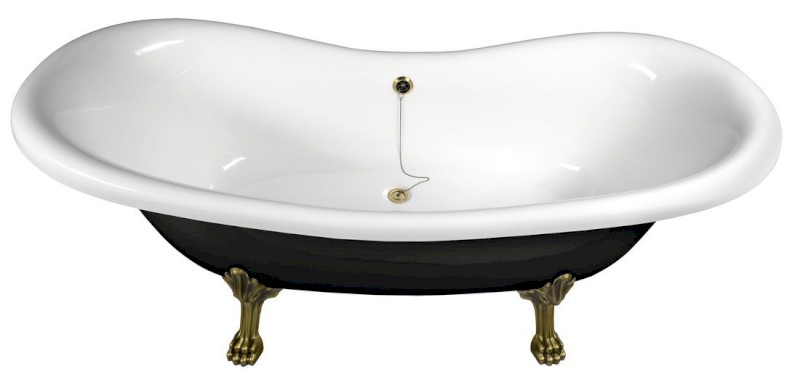 CHARLESTON volně stojící vana 188x83x69cm, nohy bronz, černá/bílá 72960