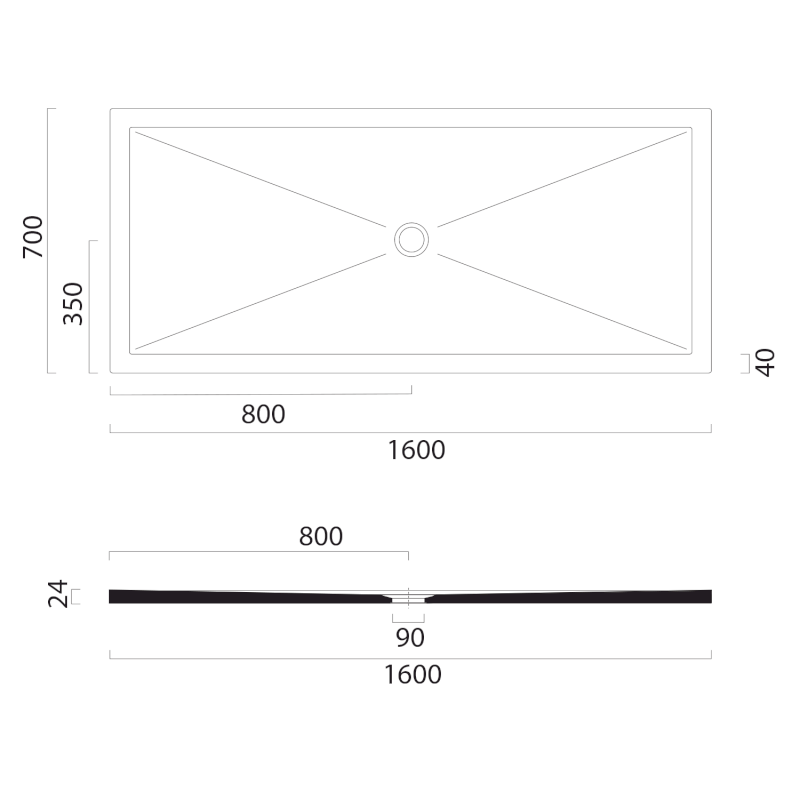 Keramická sprchová vanička, obdélník 160x70x2cm, cenere mat 46160717