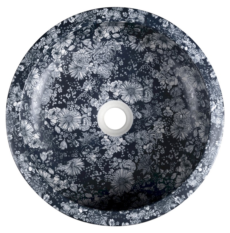 PRIORI keramické umyvadlo na desku, Ø 41 cm, modré květy PI038