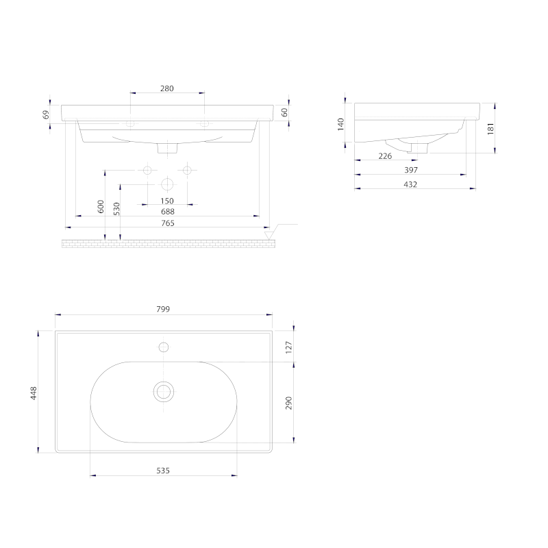 BRAND keramické umyvadlo 80x45cm, bílá TU0422