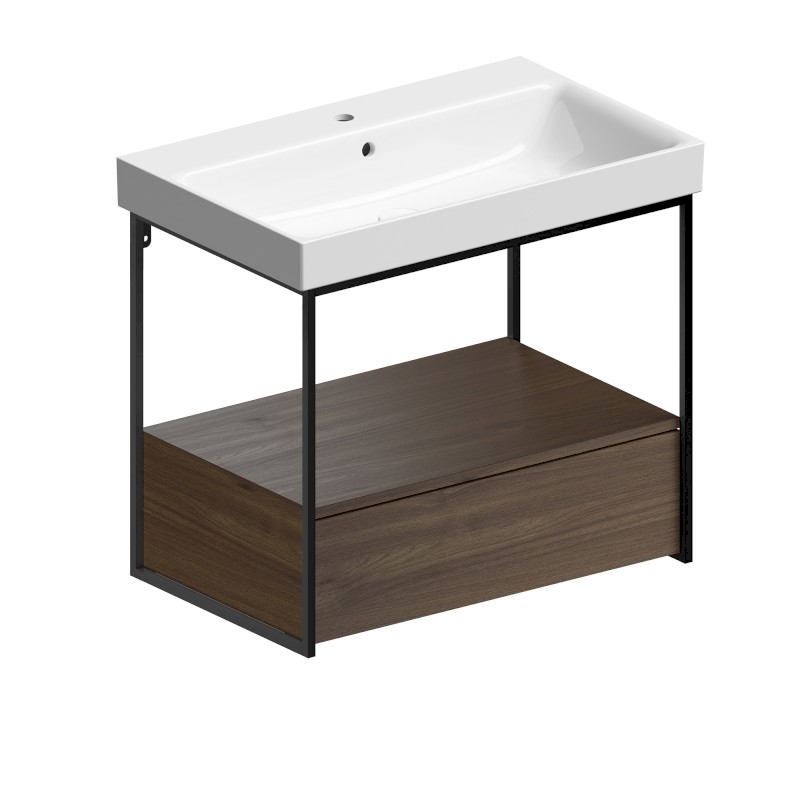 NUBES/NORM konstrukce pod umyvadlo 80x50cm, černá mat/ořech MSAN80N