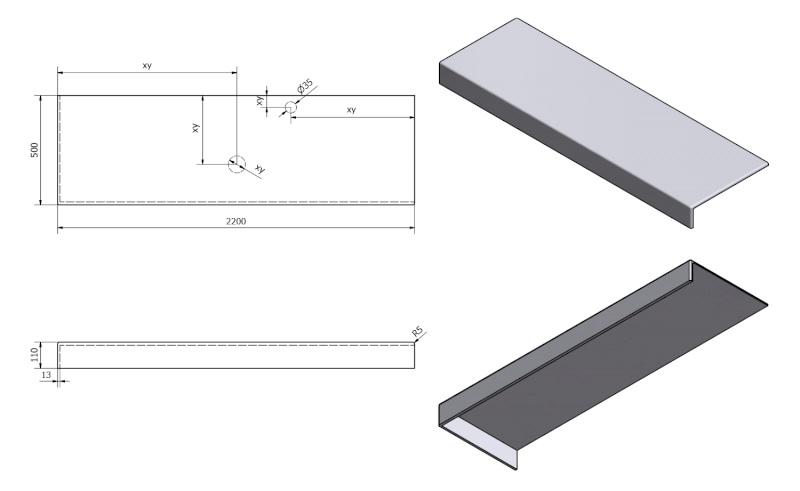TAILOR rockstone deska 220x50 cm, provedení límce L TR220L