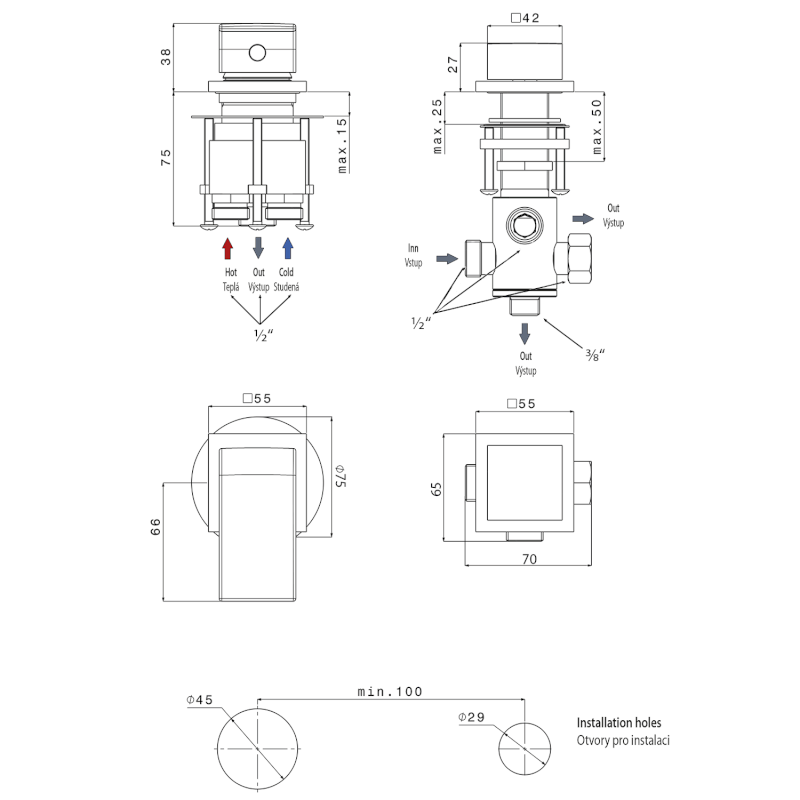INFINITI dvouprvková páková baterie na okraj vany, chrom IF100
