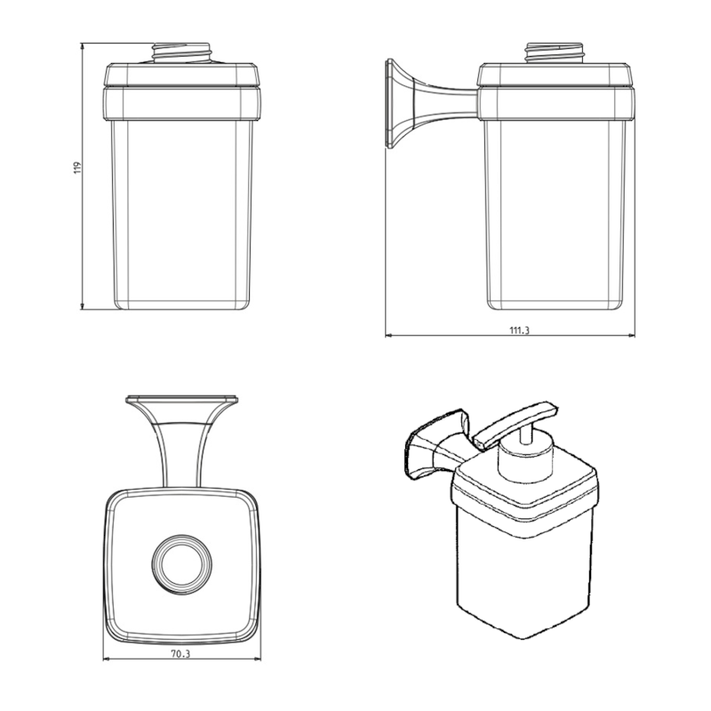 AIDA dávkovač mýdla 270 ml, mléčné sklo, chrom AI019